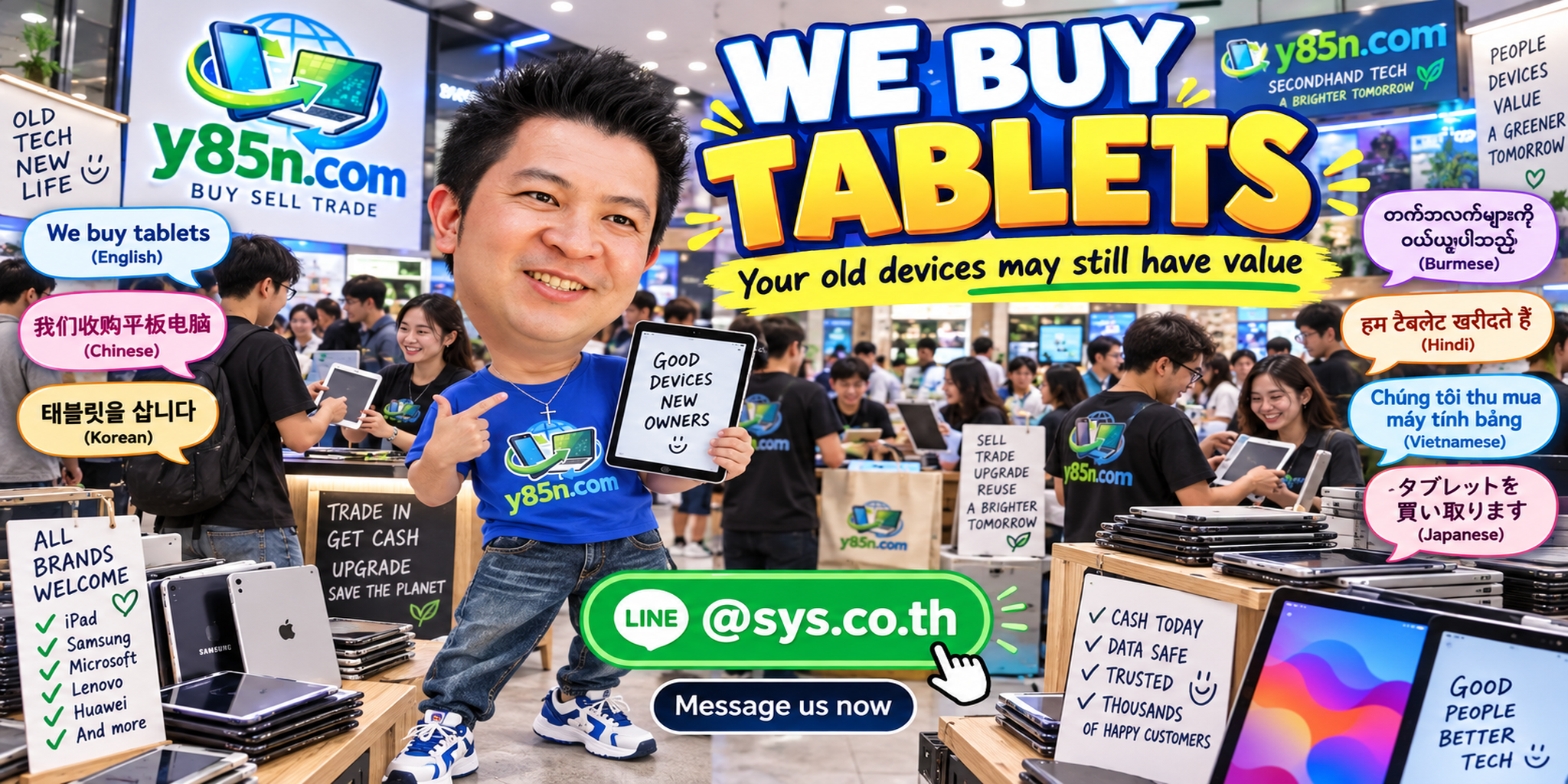 Busy Y85N.com warehouse style tablet buying service in Thailand