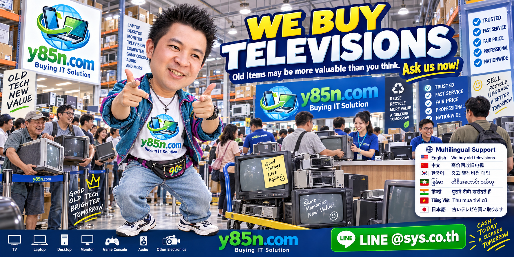 Y85N.com warehouse buying televisions in Thailand