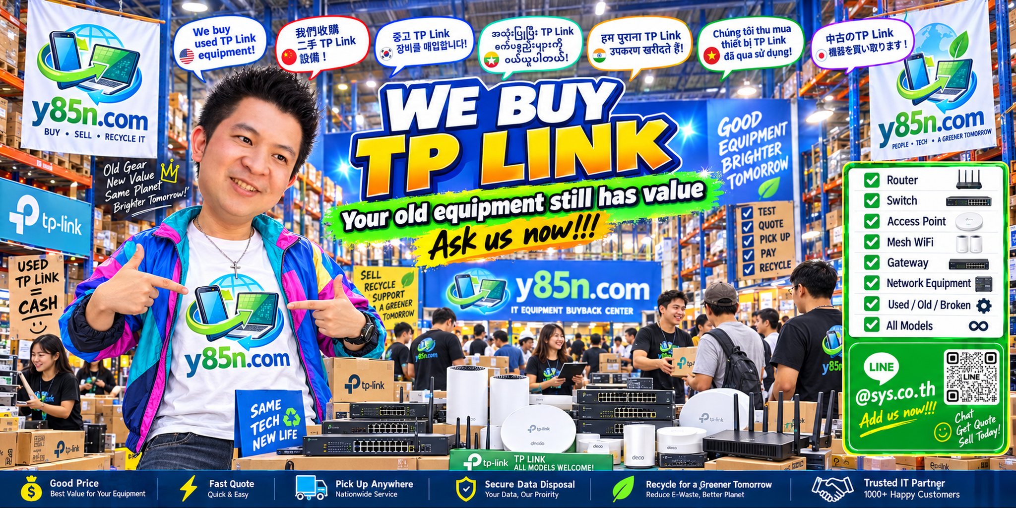 Busy Y85N.com warehouse showing TP Link network equipment buying in Thailand